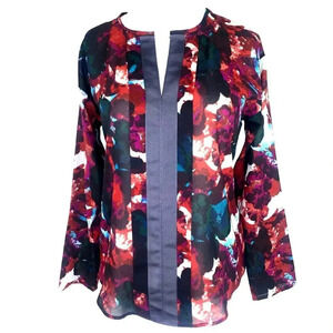 Simply Vera Vera Wang Long Sleeve V Neck Chiffon Sheer Top Blouse Size S Floral